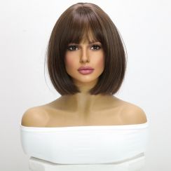 2 Pcs Brown Air Bangs Straight Short Wig