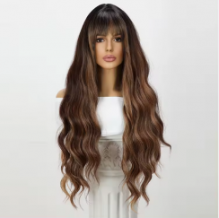 Brown Gradient Wavy Curly Wigs For Women