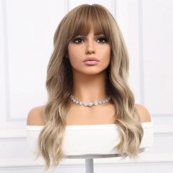 Fashion Blonde Brown Gradient Wavy Curly Bangs Wig for Women