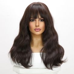 Black Coffee Color Straight Bangs Womens Wig