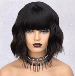 Wholesale 12 Short Bob Short Wavy Natural Black Wig 