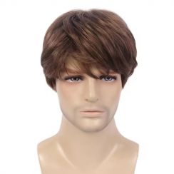 3 Pcs Mens Brown Short Straight Layered Wig